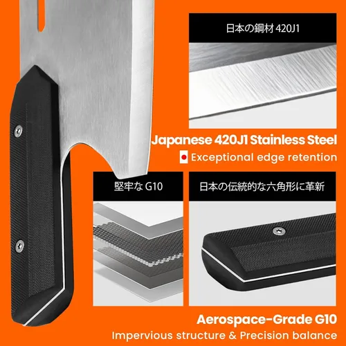 Miniatura 5 de Cuchilla de corte de pizza de 13 pulgadas, cuchillo de pizza japonés ultra afilado 420J1, cortador de pizza resistente con mango doble G10