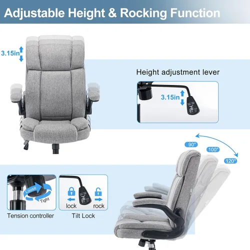 Miniatura 4 de Silla de oficina con respaldo alto, ergonómica, ejecutiva, silla de escritorio para computadora, cómoda tela, acolchada, sillas de escritorio