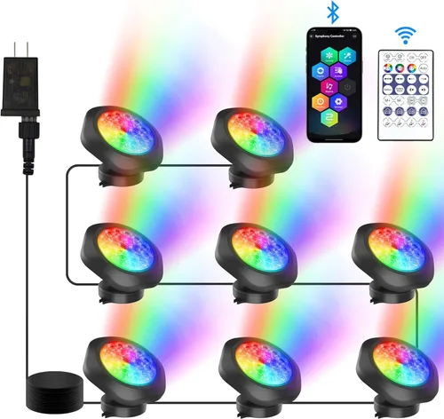 Miniatura 8 de Luces submarinas RGB para estanque, superbrillantes, 18 luces LED sumergibles, control por aplicación Bluetooth, IP68, focos impermeables que