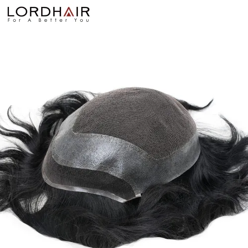 Miniatura 5 de Lordhair Toupee para hombres Sistema de reemplazo de cabello europeo Toupee Piezas de pelo para hombres Encaje frontal natural con base perimetral