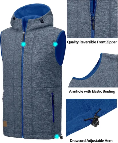 Miniatura 17 de Little Donkey Andy Chaleco de forro polar reversible para hombre, ligero, cálido, sin mangas, con capucha, para senderismo, caminar, viajar