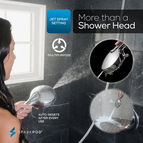Miniatura 4 de SparkPod Cabezal de ducha de mano de 5 pulgadas con 9 ajustes de pulverización, pausa de ahorro de agua con interruptor de encendido/apagado