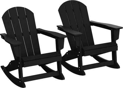 Miniatura 183 de WestinTrends Silla mecedora Malibu de poliéster para exterior/patio Adirondack, Negra