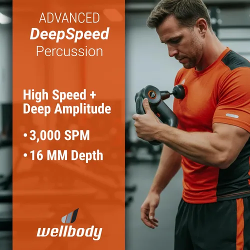 Miniatura 2 de Wellbody Masajeador de percusión de tejido profundo con tecnología de bola de calor, 3 opciones de velocidad, pistola de masaje portátil de mano