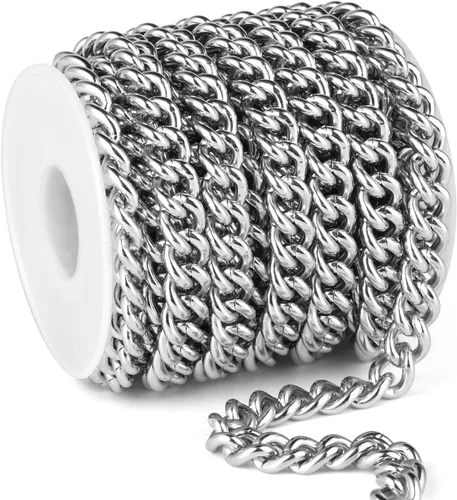 Miniatura 35 de [66 pies/20M] Cadena de bordillo de acero inoxidable chapada en oro de 18 quilates, 2mm, acero inoxidable 304, eslabones trenzados planos, cadenas