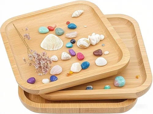 Miniatura 14 de JOIKIT Paquete de 3 Bandejas Redondas de Bambú de 8 Pulgadas, Platos Redondos de Madera Finamente Pulida, Bandeja de Servir de Bambú para Sostener