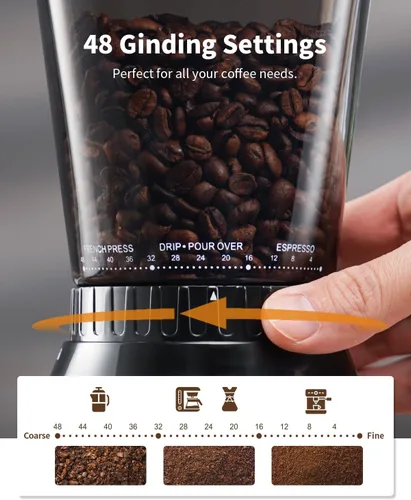 Miniatura 4 de SHARDOR Molinillo de café profesional con rebabas cónicas, molinillo de granos de café con 48 ajustes de molienda para expreso, goteo y prensa Negro