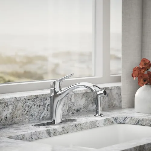 Miniatura 2 de KOHLER 30470-CP Rival - Grifo para fregadero de cocina con rociador lateral, mango único de arco alto, memoria de temperatura, resistente a