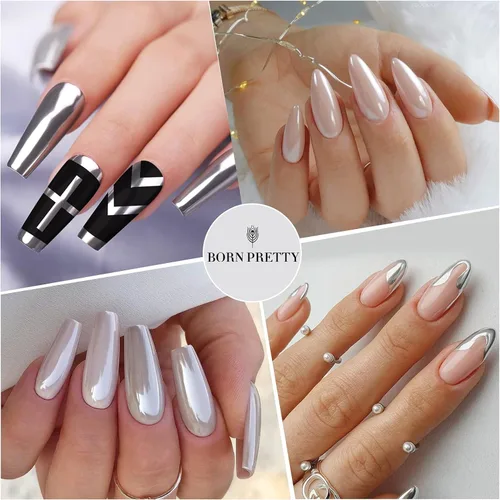 Miniatura 4 de BORN PRETTY Polvo de uñas cromado, polvo cromado holográfico de espejo metálico de perla blanca para uñas, kit de polvo de pigmento con purpurina
