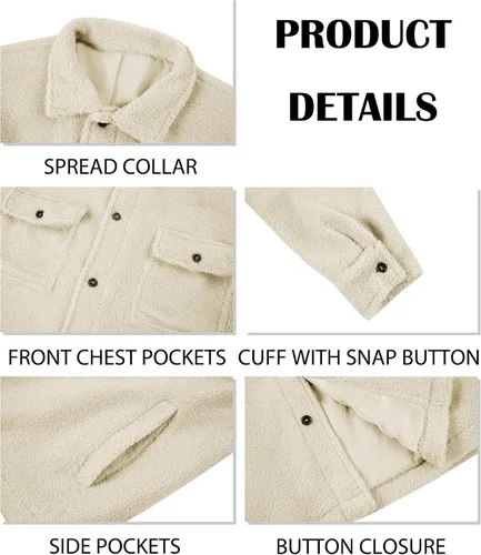 Miniatura 5 de Runcati Chaqueta de forro polar Sherpa para hombre, casual, con botones, para otoño e invierno, suave, con bolsillo