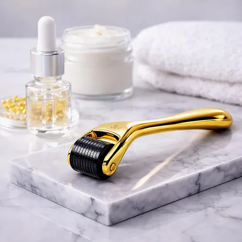 Miniatura 7 de Elevate Derma Roller 0.010 in con rodillo de microagujas de titanio 540 para mujeres y hombres, rodillo dorado para cara, piel, cabello y barba
