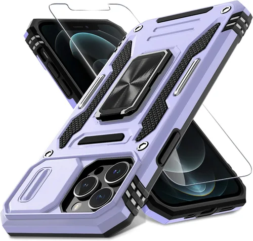 Miniatura 306 de DEERLAMN Funda para iPhone Xs Max con funda deslizante para cámara + protector de pantalla, soporte giratorio de anillo de grado militar a prueba