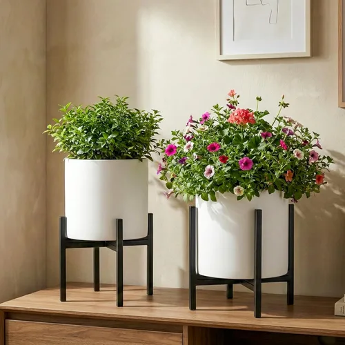 Miniatura 4 de FaithLand Soporte para plantas de mediados de siglo para interiores y exteriores (sin maceta de 8 pulgadas), soporte de metal para macetas, soporte