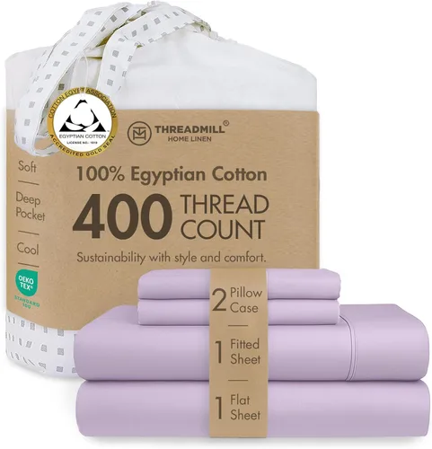 Miniatura 22 de Threadmill - Juego de sábanas de algodón egipcio para cama tamaño King Juego de sábanas de cama King 100% de algodón egipcio certificado Sábanas