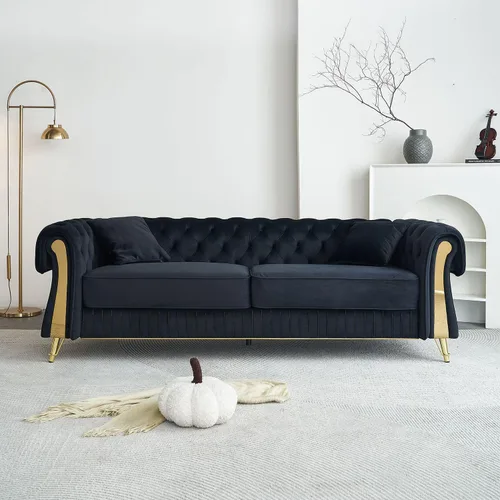 Miniatura 28 de KEIKI Sofá Chesterfield de terciopelo con botones capitoné de 87 pulgadas con cojines de espuma de alta densidad, moderno sofá de 3 plazas con Negro