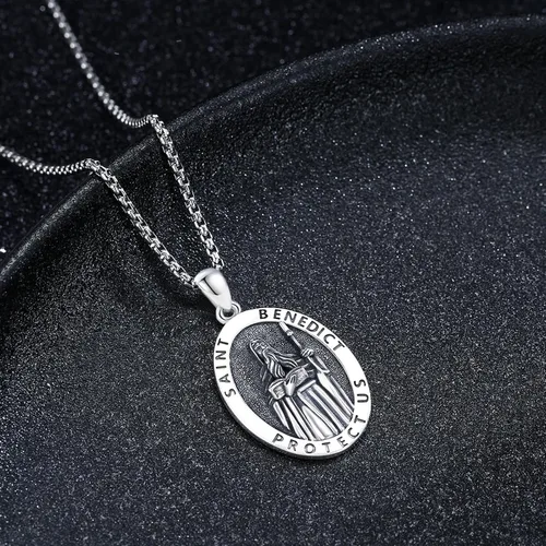 Miniatura 314 de Collar con colgante de plata de ley 925 con medalla de San Patrón, joyería religiosa para hombres y mujeres, con cadena de acero inoxidable 316L