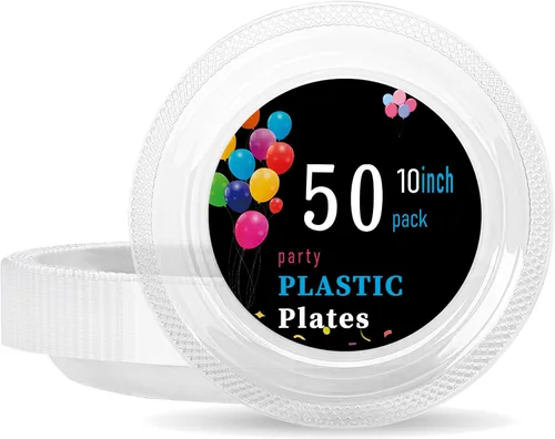 Miniatura 20 de WELLIFE Platos de plástico rojos de 7 pulgadas, 50 platos desechables para fiesta, día de la madre, plato pequeño de postre para cena, pasteles