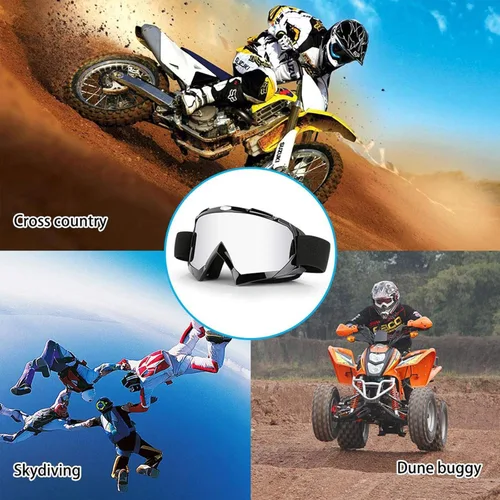 Miniatura 7 de Gafas de motocross, ATV Motocicleta, UTV MX OTG, accesorios de gafas y gafas de esquí antiniebla, carreras de esquí Marco negro+lente plateada