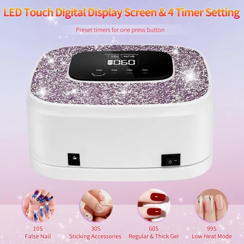 Miniatura 6 de Secadores de lámpara de uñas LED UV, inalámbrico, 168 W, luz UV de diamante para esmalte de uñas de gel, lámpara de gel de construcción de poliéster