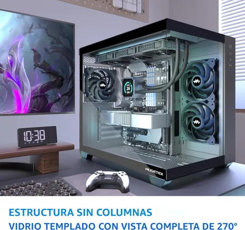 Miniatura 2 de MUSETEX Caja de PC ATX, 3 x 120mm Ventiladores Preinstalados, Soporte para Radiador de 360MM, Caja de PC para Juegos de Vidrio Templado de Vista