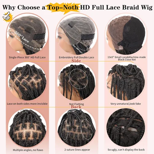 Miniatura 5 de Lexqui Pelucas trenzadas de encaje completo HD de 360° para mujer, pelucas trenzadas sin nudos, peluca trenzada de caja de mariposa con cabello