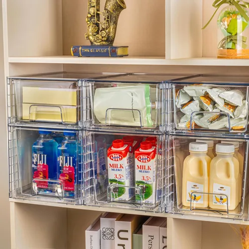 Miniatura 2 de Paquete de 2 cajones apilables grandes, organizadores de cajones de acrílico transparente con asas, fácil de montar para debajo del fregadero, baño
