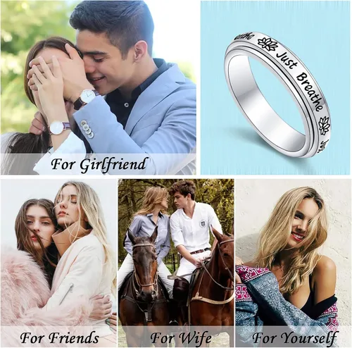 Miniatura 7 de Anillos giratorios de plata de ley S925 para aliviar la ansiedad y el aburrimiento TDAH autismo banda para mujeres y adolescentes
