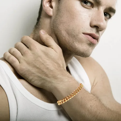 Miniatura 6 de Nocuswao Pulsera de eslabones cubanos para hombres y niños, joyería impermeable de acero inoxidable 316L, colores doradoplata y 78910 pulgadas