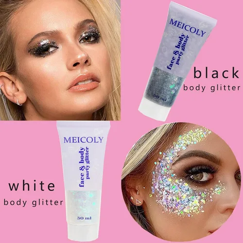 Miniatura 2 de MEICOLY Juego de purpurina negra y blanca transparente, gel de purpurina de cara de sirena, accesorios para festivales de cantantes, accesorios