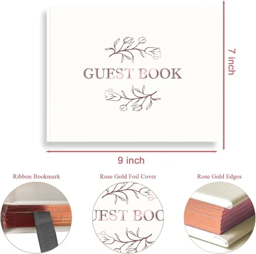 Miniatura 2 de CalenDream Hermoso libro de invitados de boda, libro de registro de 7 x 9 pulgadas, papel grueso de 120 GSM, libro de tapa dura con bordes dorados