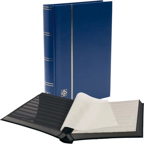 LIGHTHOUSE - Libro de libros de tapa dura "BASIC" para sellos, 64 páginas de cartulina negra A4 con tiras transparentes y bisagras de lino dobles,