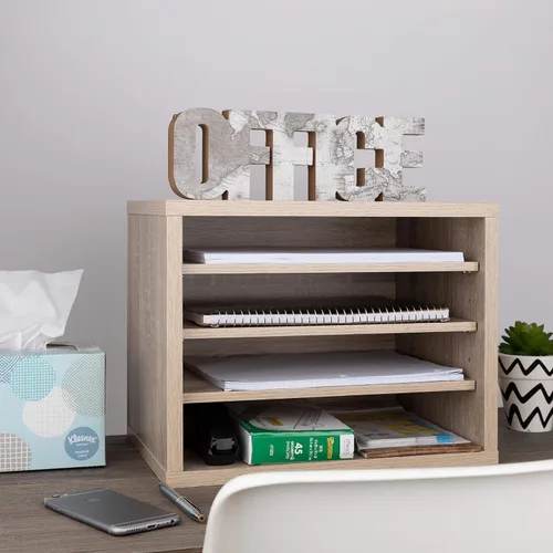 Miniatura 2 de AdirOffice Organizador de escritorio con estantes, estantes apilables de madera de 4 niveles, organizador de correo de archivos, almacenamiento