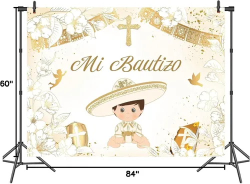 Miniatura 6 de Withu Telón de fondo dorado Mi Bautizo para niño, paloma, Santa Biblia, Cruz, Primera Comunión, sesión de fotos para niños, ceremonia cristiana