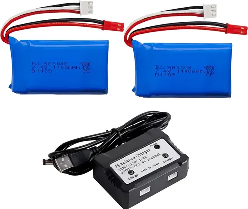 sea jump 2 unids 7.4 V 1100 mAh batería de litio+2 en 1 cargador convertidor para WLtoys A949 A959 A969 A979 S989 V912 T23 T55 F45 A320 A321 RC