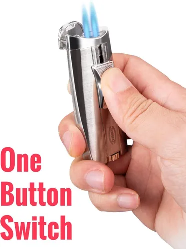 Miniatura 6 de Cobber Antorcha recargable y resistente al viento doble llama de chorro de butano encendedor para hombres ideas de regalo (plata)