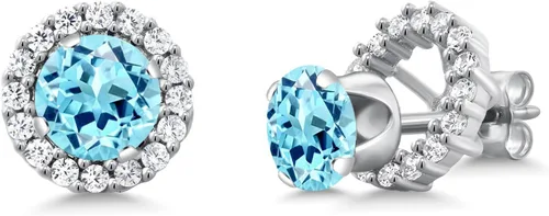 Miniatura 256 de Gem Stone King Aretes redondos de plata de ley 925 de 0.236 in con piedra natal extraíble para mujer