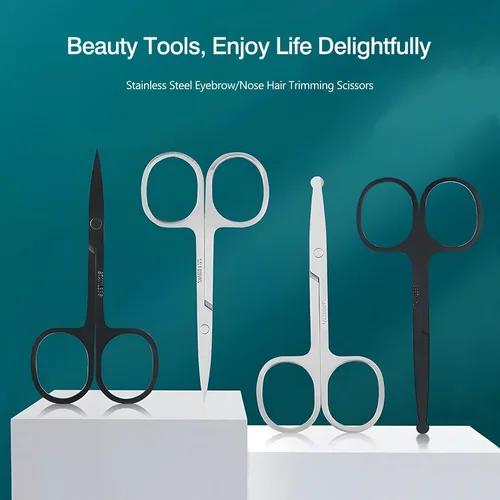 Miniatura 2 de Juego de 4 tijeras de pelo facial curvadas y redondeadas para hombres y mujeres, tijeras de corte de bigote, nariz, barba, cejas, pestañas y orejas