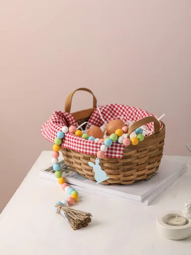 Miniatura 5 de Guirnalda de cuentas de madera de Pascua con borlas y etiqueta de conejo, cuentas de madera de estilo granja para decoraciones de bandeja