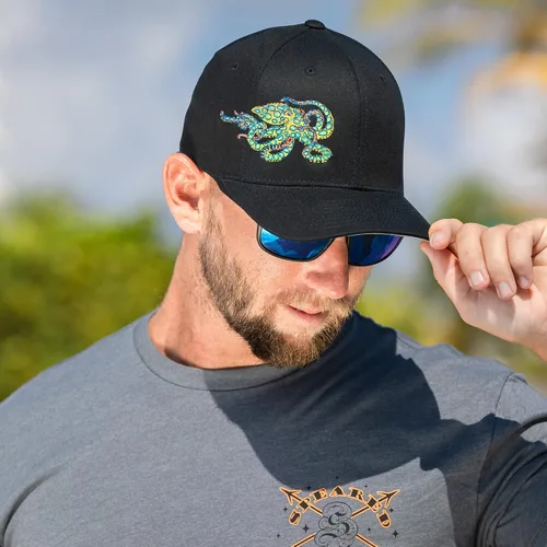 Miniatura 3 de Gorra Flexfit de buceo con diseño de pulpo (anillo azul), Azul Patchwork