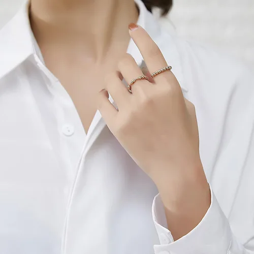 Miniatura 4 de Anillo de oro y plata para mujer, anillos antiansiedad para mujer, anillos para aliviar la ansiedad, tamaño 5-10 cuentas, anillo de ansiedad