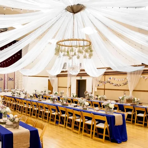 Miniatura 44 de 6 paneles de cortinas blancas para techo de boda, cortinas de techo de 5 x 10 pies, cortinas de tela transparente para arco de boda, cortinas