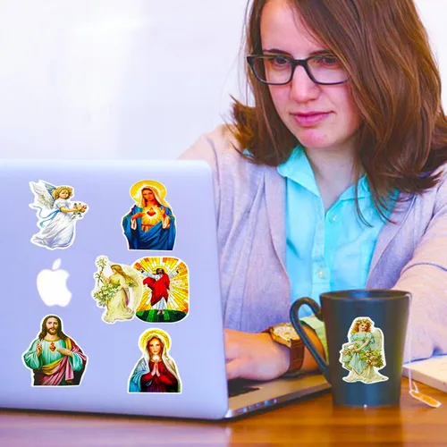 Miniatura 4 de Calcomanías católicas religiosas, paquete de calcomanías de fe y cruz de la Biblia religiosa, regalos para adultos, adolescentes y niños, 60 Jesús a