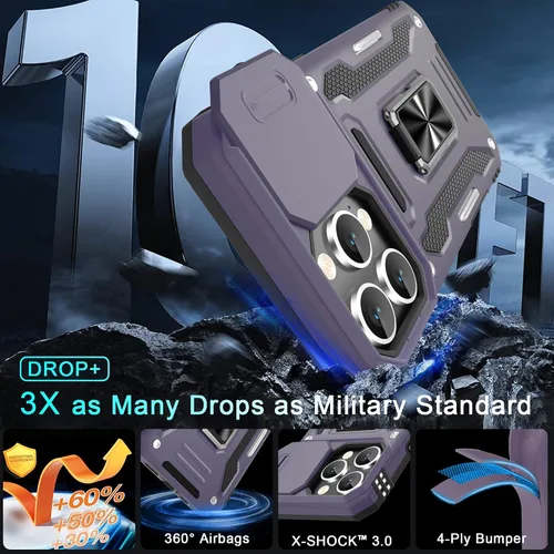 Miniatura 118 de DEERLAMN Funda para iPhone Xs Max con funda deslizante para cámara + protector de pantalla, soporte giratorio de anillo de grado militar a prueba