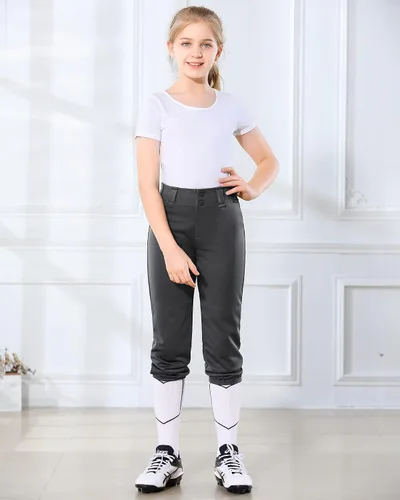 Miniatura 9 de Stelle Pantalones de sóftbol para niñas, pantalones de béisbol para jóvenes, pantalones de lanzamiento rápido con bolsillos, camiseta para niños