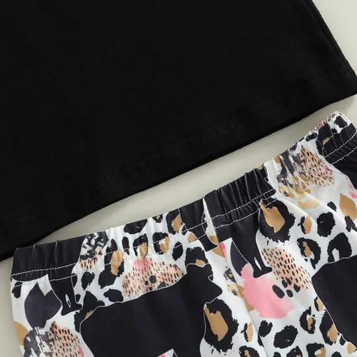 Miniatura 48 de fhutpw Conjunto de camiseta de manga corta con estampado de vaca y pantalones acampanados de dibujos animados para niñas