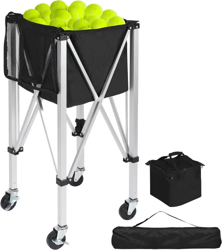 Miniatura 11 de Tolva portátil para pelotas de tenis con capacidad para 200 bolas, carrito de canasta de pelota de tenis con 4 ruedas y frenos, bolsa de tela Oxford