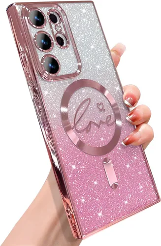 Miniatura 92 de ZONRW - Funda para Samsung Galaxy S22 Ultra magnética, para mujeres y niñas, cubierta trasera suave, lujosa, con corazón de amor, bling, degradado