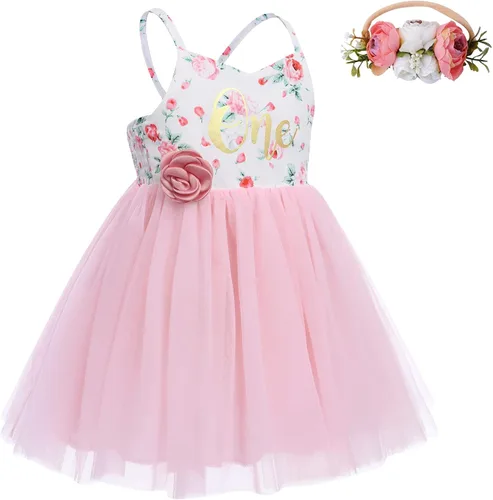 Miniatura 2 de Disfraz de tutú rosa para niña de primer cumpleaños, vestido de tul con flores rosas, vestido de verano para fiesta de té, trajes de sesión de fotos