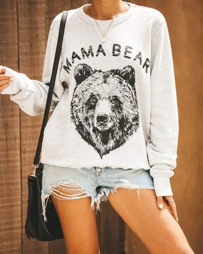 Miniatura 2 de Blooming Jelly - Sudadera holgada de manga larga para mujer, de cuello redondo con estampado de mamá oso
