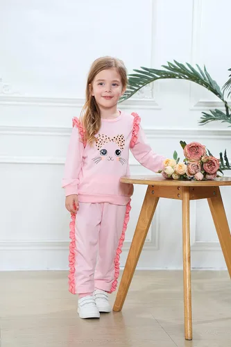 Miniatura 2 de Zarmfly Conjunto de 2 piezas para niñas pequeñas, sudadera de manga larga + leggings de leopardo, ropa de invierno de 2 a 10 años